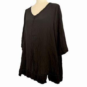 GUMPS San Francisco Tunic Top Size M Black Lagenlook Artsy Funky Crinkle Tiered
